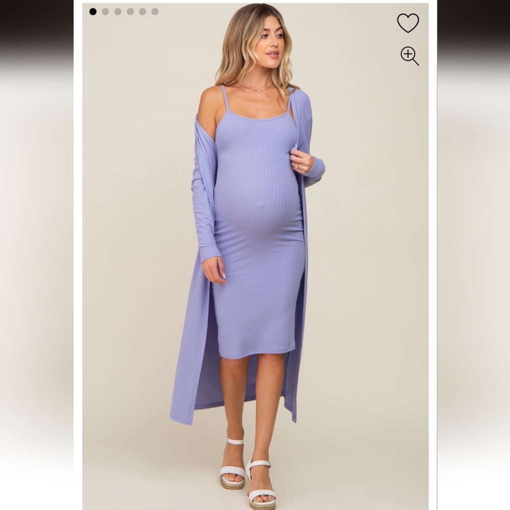 Pinkblush Maternity Large Lavender Ribbed Cardigan Two Piece Set